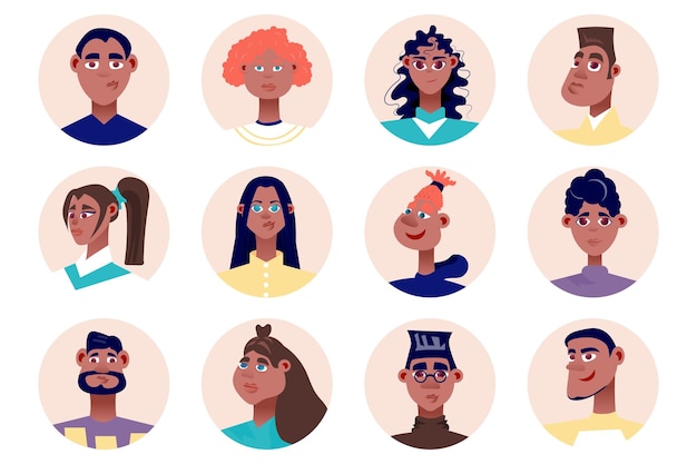 Zwarte mensen avatars geïsoleerde set Diverse mannen en vrouwen met verschillende looks