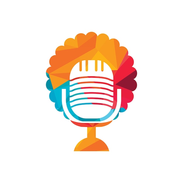 Zwarte mensen vector podcast logo ontwerp Zwarte mensen hoofd met afro haar microfoon logo icoon