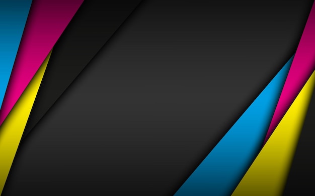 Zwarte moderne materiaal achtergrond met overlappende lagen in cmyk kleuren Template voor uw bedrijf Vector abstract widescreen achtergrond