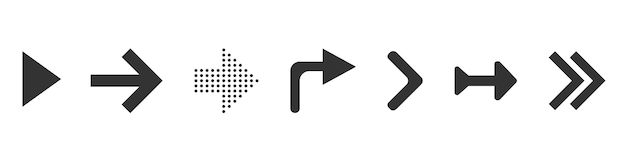 Zwarte moderne pijlen set geïsoleerd op een witte achtergrond. UI en webdesign.