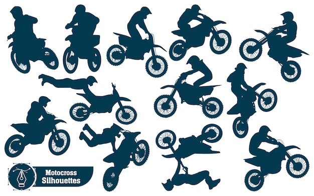 Zwarte motorcross of fiets silhouetten vector collectie