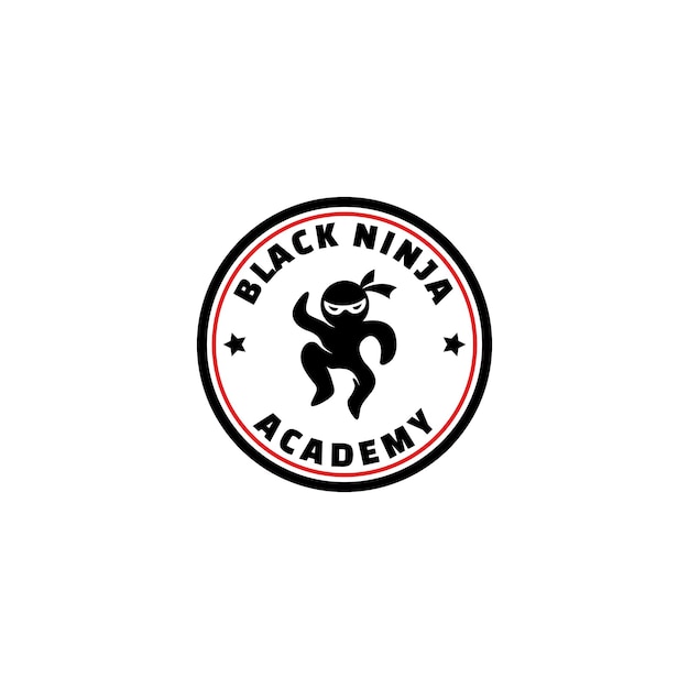 zwarte ninja academie stempel logo concept Vector illustratie