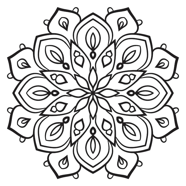 Vector zwarte omtrek bloem mandala doodle ronde decoratief element voor kleurboek geïsoleerd