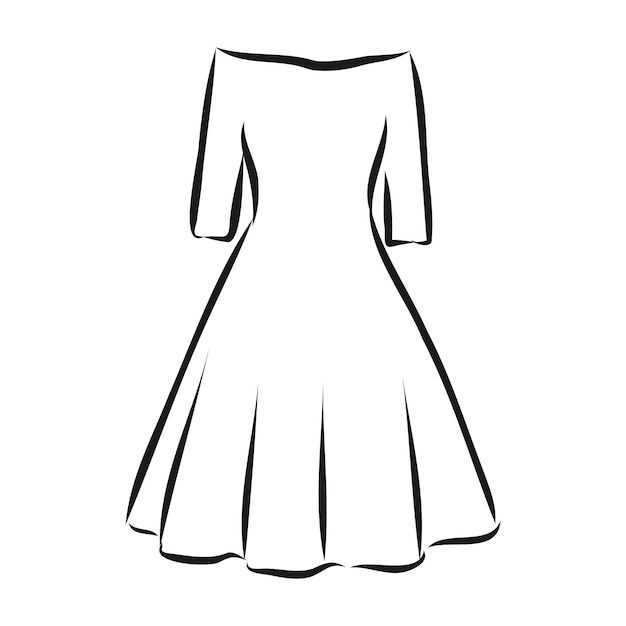 Zwarte omtrek tekening geïsoleerd op een witte achtergrond dames jurk vector schets illustratie