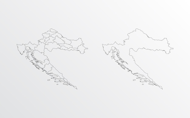 Zwarte omtrek vector Kaart van Kroatië met regio's