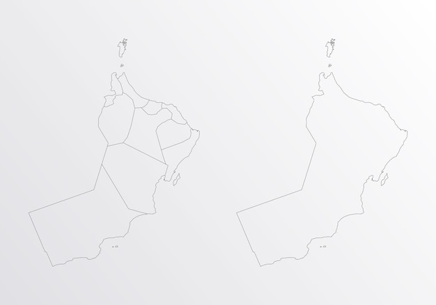 Zwarte omtrek vector kaart van Oman met regio's op witte achtergrond