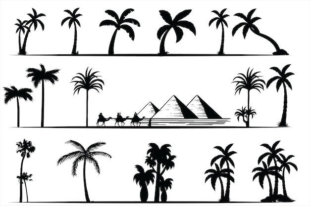 Zwarte palmbomen set, Palm silhouetten collectie