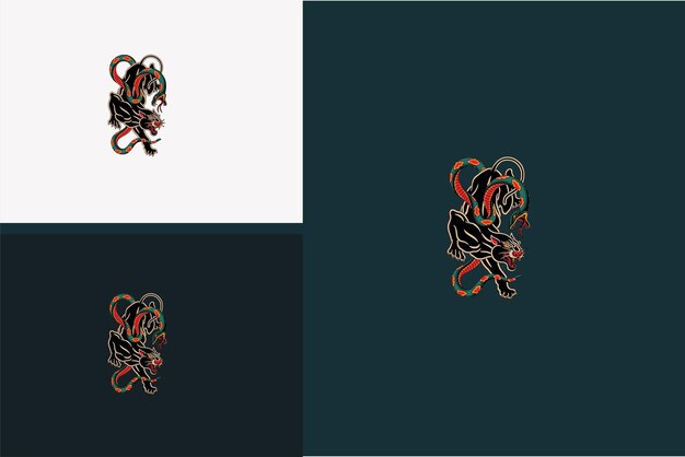 Zwarte panter en slang vector illustratie ontwerp