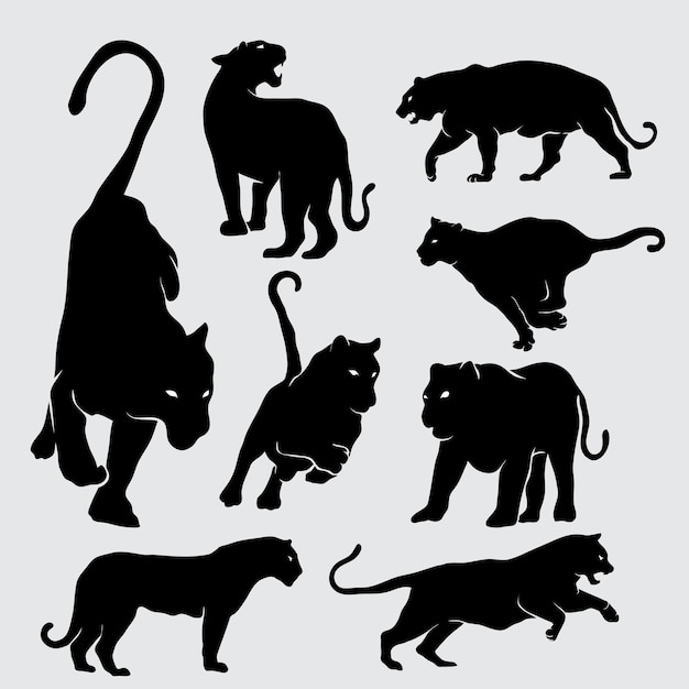 Zwarte panter silhouet vector illustratie set