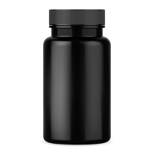 Zwarte pil fles. Supplement tabletcontainer