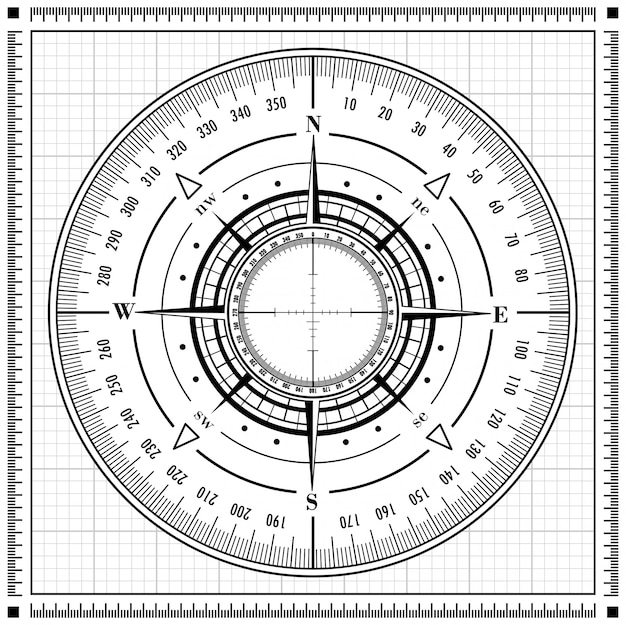 Vector zwarte radar kompasroos geïsoleerd op wit.