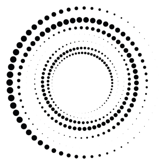 Zwarte ronde halftone textuur gestreepte radiale wervel of tornado vorm