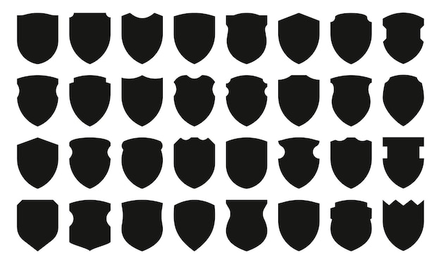 Zwarte schilden collectie Middeleeuwse bescherming monochrome silhouetten blanco veiligheidsbadges en heraldische insignes bescherming zegel club badge Vector set