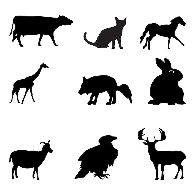 Zwarte silhouet Collectie van verschillende dieren
