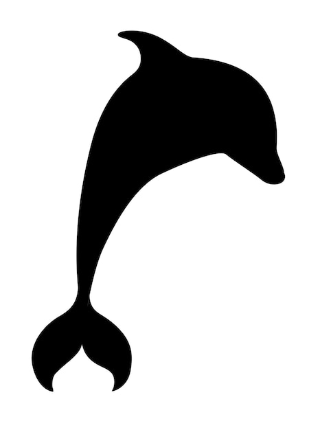 Zwarte silhouet dolfijn cartoon zee dier ontwerp platte vectorillustratie geïsoleerd op een witte achtergrond.