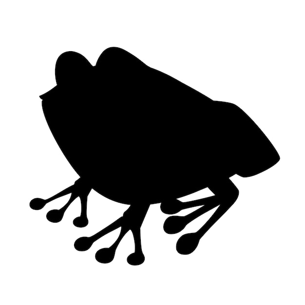Zwarte silhouet schattige lachende kikker zittend op de grond cartoon dierlijk ontwerp platte vectorillustratie