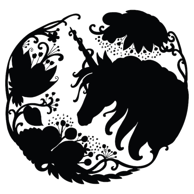 Zwarte silhouet sjabloon elegante eenhoorn vectorillustratie