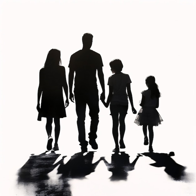 Zwarte silhouet tatoeage van een familie op witte achtergrond Vector