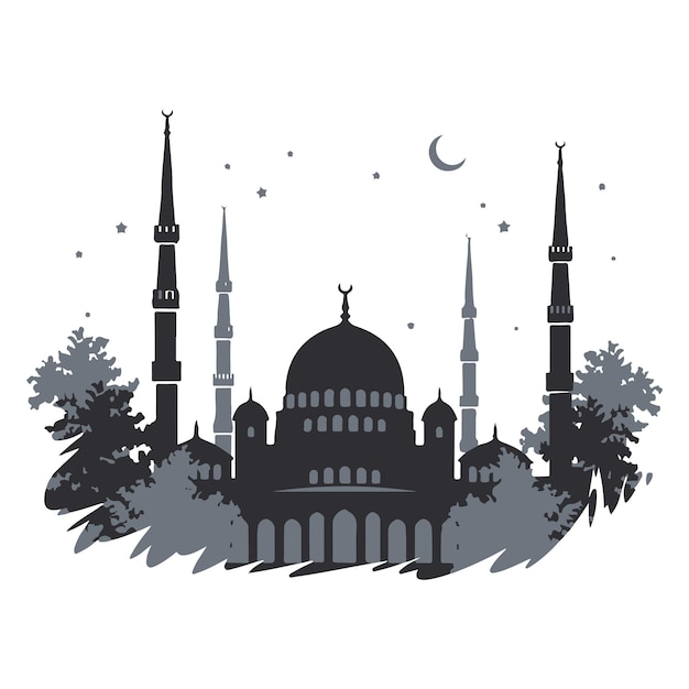 Zwarte silhouet van een moskee voor islamitisch ontwerp