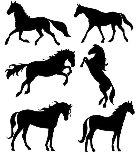 Zwarte silhouetreeks van paard geïsoleerde vector