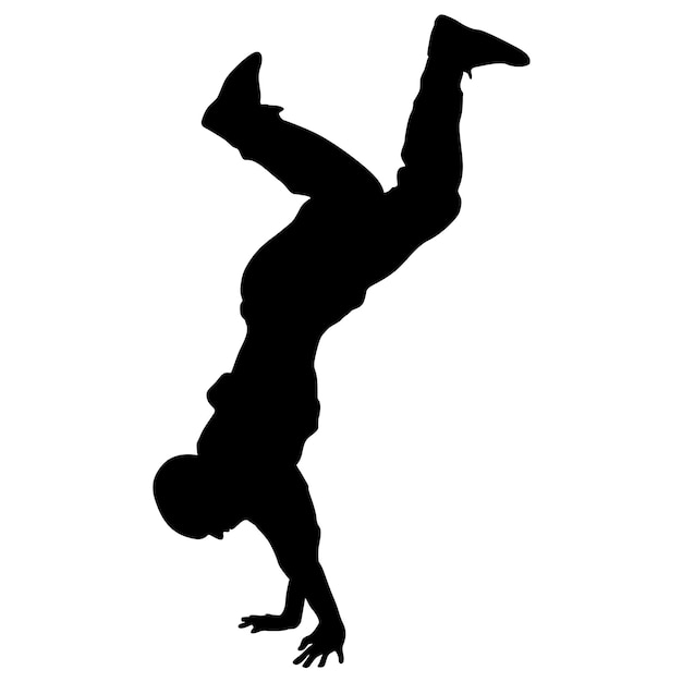 Zwarte silhouetten breakdancer op een witte achtergrond