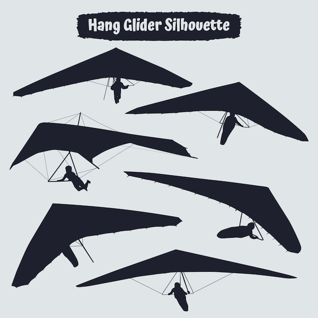 Vector zwarte silhouetten deltavlieger of parachutespringen