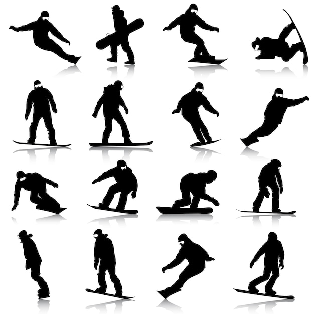 Vector zwarte silhouetten instellen snowboarders op witte achtergrond vector illustratie