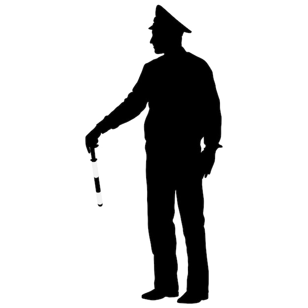 Zwarte silhouetten Politieagent met een staaf op witte achtergrond Vector illustratie