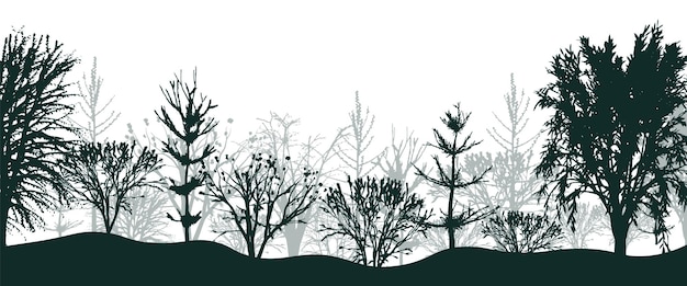Zwarte silhouetten van bomen op bosachtergrond