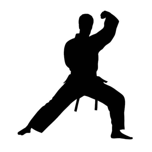 Zwarte silhouetten van karate gevechten Enkele gevechten een set van silhouetten van een karate