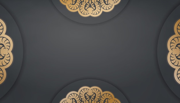 Zwarte sjabloon voor spandoek met luxe gouden patroon en plaats onder uw tekst