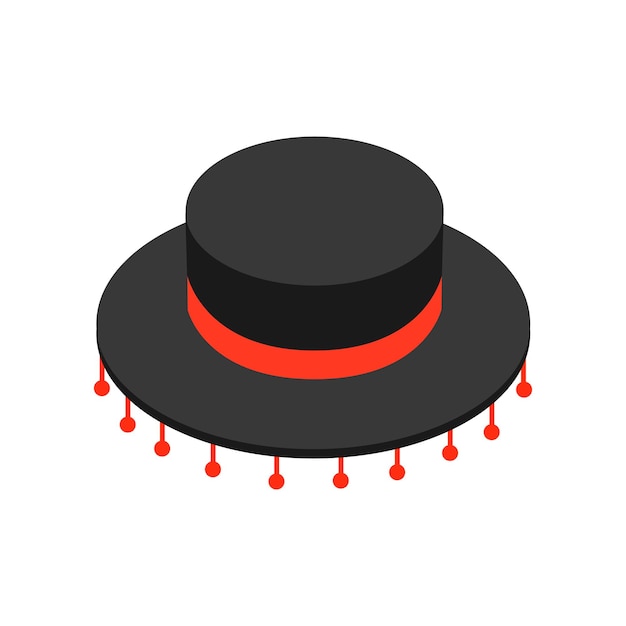 Vector zwarte sombrero hoed pictogram in isometrische 3d-stijl op een witte achtergrond