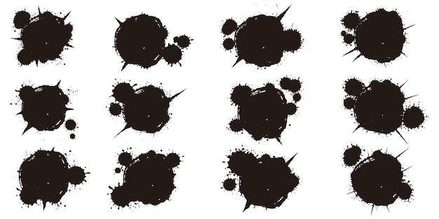 Zwarte splashcollectie Inktvlek Spuit de vorm met vlek. Set spuitverfelementen