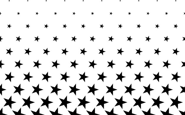 Zwarte sterren op witte achtergrond Naadloos patroon in één richting Halftone-effect Korte vervaging