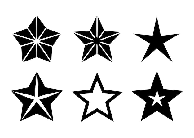 Zwarte stervormen Silhouet PNG Set Vector Outline en gevulde sterren Clipart