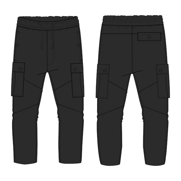 Zwarte sweatpants vector illustratie sjabloon voor- en achterweergaven