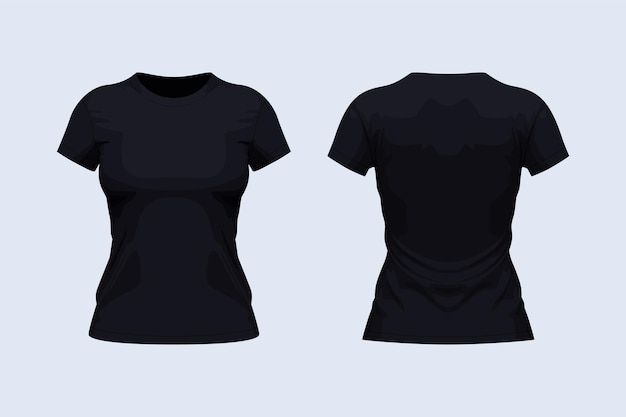 Zwarte t-shirt met ronde hals voor en achter voor dames