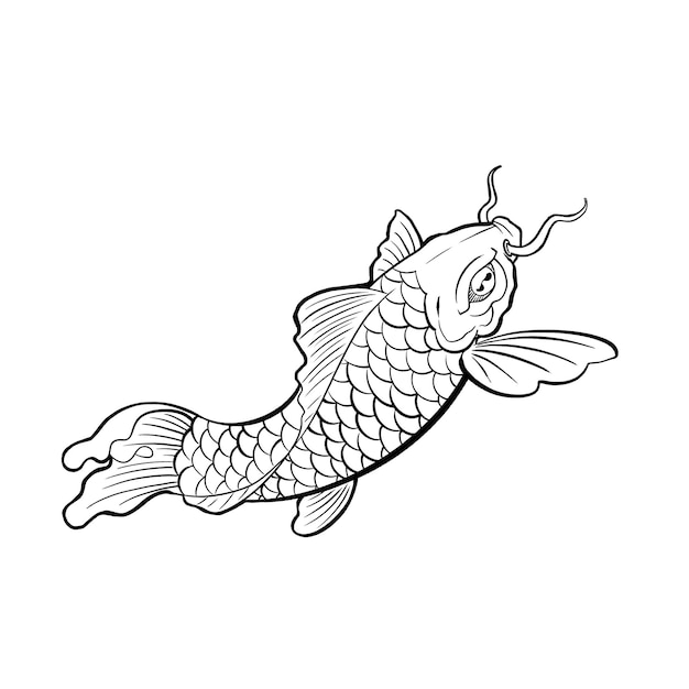 Zwarte tattoo koi vissen op witte achtergrond