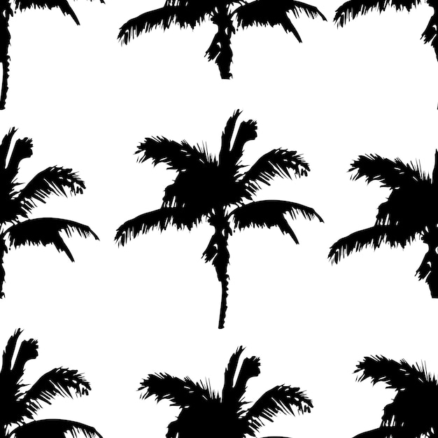 Zwarte vector palmbomen Hand getekend naadloos patroon