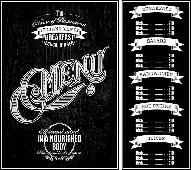 Zwarte vectorsjabloon voor de omslag van het menu