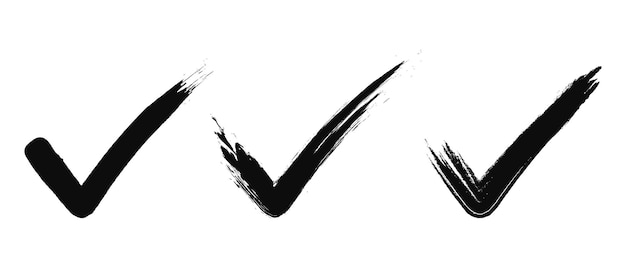 Zwarte vinkjes op een witte achtergrond Set van grunge inc brushdrawn iconen Vector