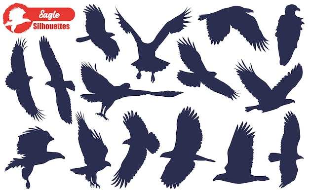 Zwarte vliegende adelaar silhouetten vectorillustratie