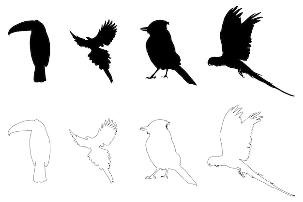 Zwarte vogels aanbrengen en vogels vliegen silhouet set