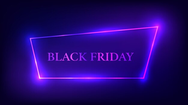 Zwarte vrijdag inscriptie in neon frame met glinsterende effecten Vector illustratie