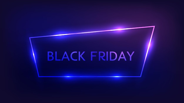 Zwarte vrijdag inscriptie in neon frame met glinsterende effecten Vector illustratie