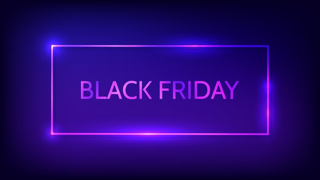 Zwarte vrijdag inscriptie in neon rechthoekig kader met glinsterende effecten Vector illustratie