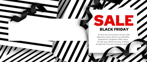 Zwarte vrijdag verkoop banners vector illustratie met linten