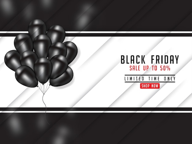 Zwarte vrijdagaffiche met realistische 3d ballon