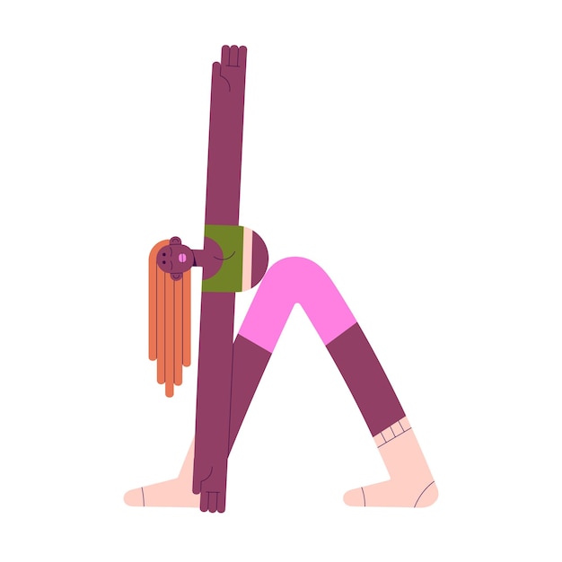 Zwarte vrouw in driehoek vormen Jong modern meisje staande in Trikonasana positie yoga asana Gezonde vrouw tijdens stretching training training Flat vector illustratie geïsoleerd op witte achtergrond