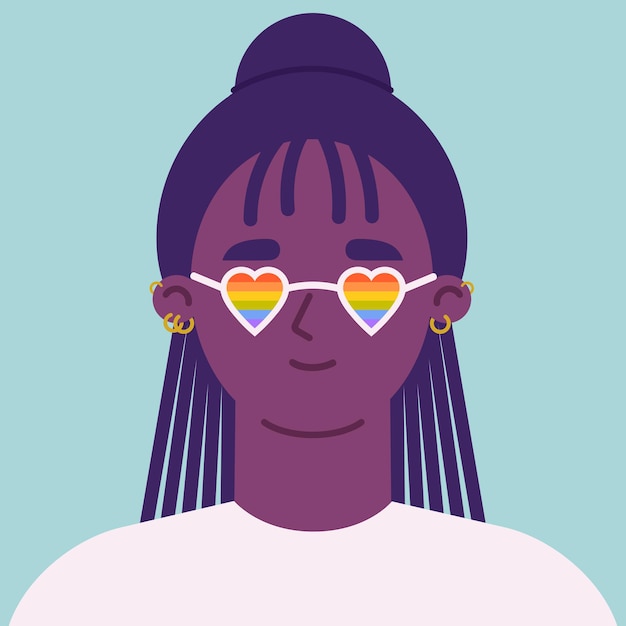 Vector zwarte vrouw in een lgbtiq-vlagzonnebril pride-maandconcept vectorillustratie